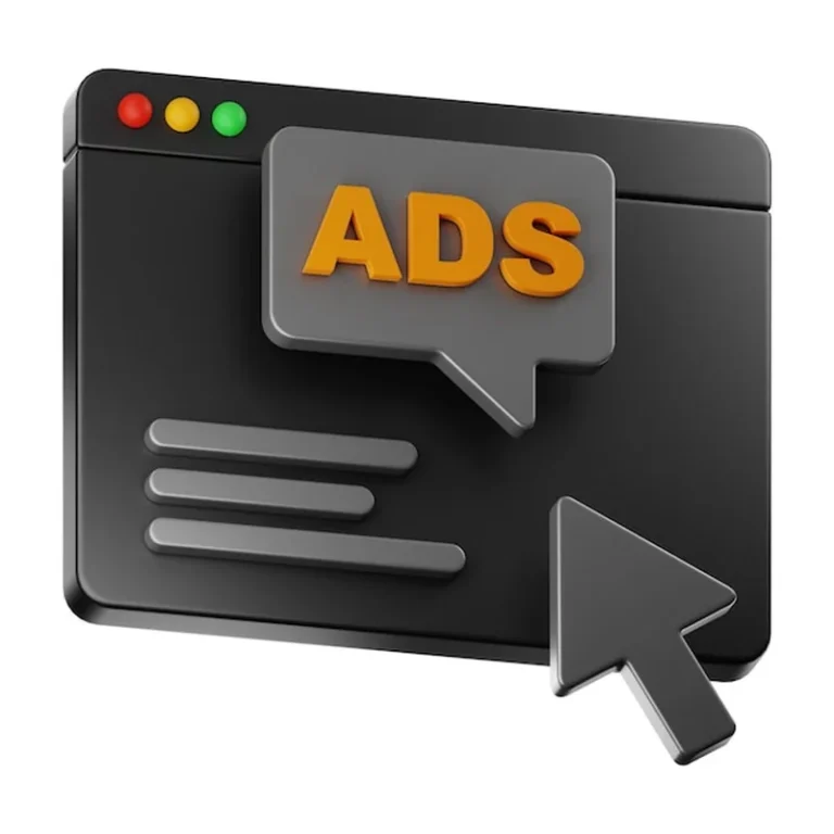 Strona internetowa z reklamą 3D na białym tle