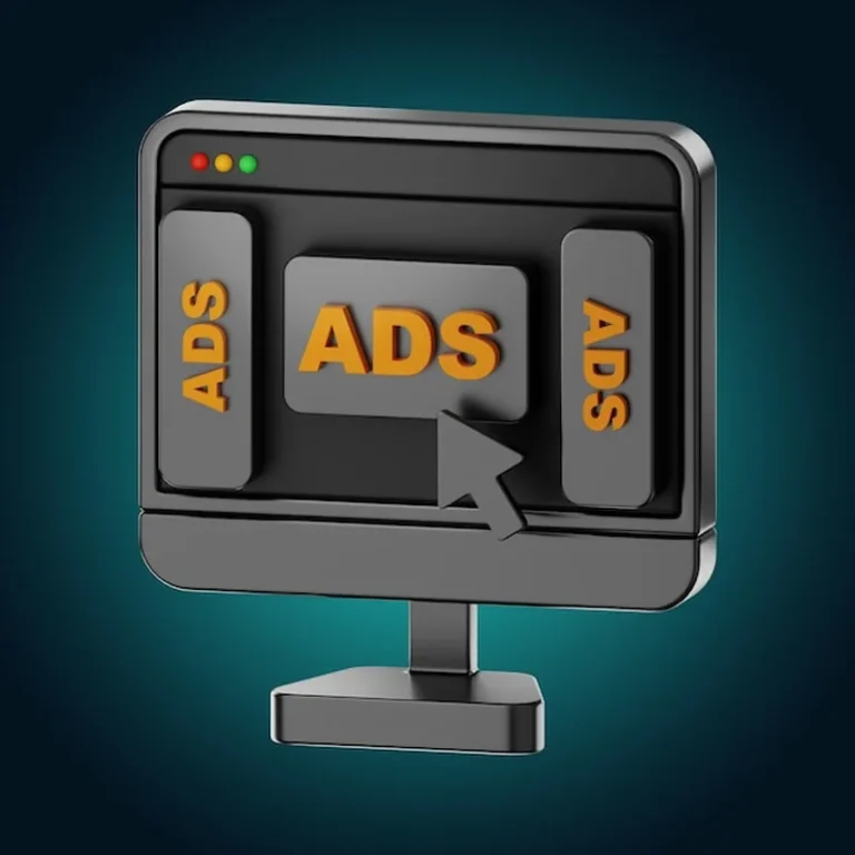 Strona internetowa reklamowa na białym tle z ikoną renderowania 3D