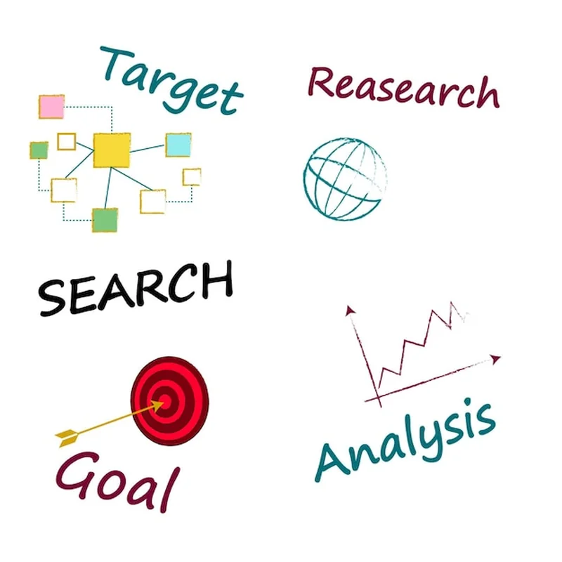 Różne słowa i rysunki na białym tle ilustracji o SEO