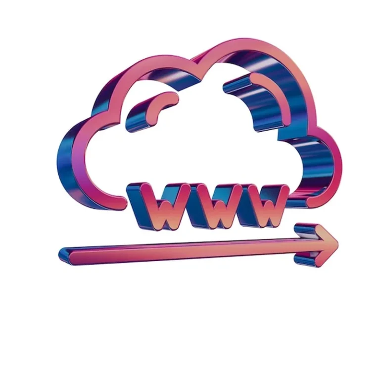 3D neonowy ikon chmury z nazwą domeny