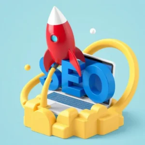 Rakieta SEO na tle sieci internetowej i mediów społecznościowych