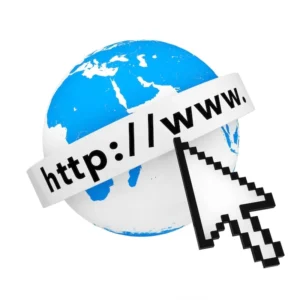 Globus ziemi z adresem internetowym i kursorem pikseli