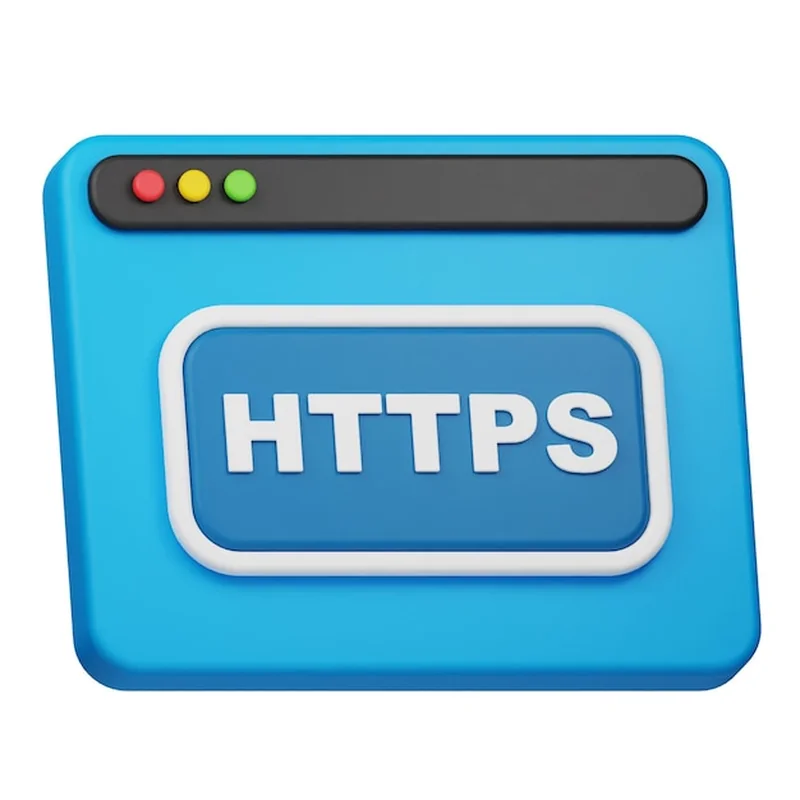 Ikonka 3D strony internetowej HTTPS na białym tle