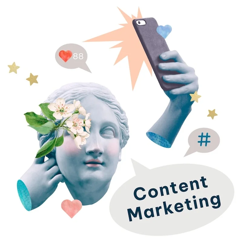 Naklejka z napisem "Marketing treści" na przejrzystym tle