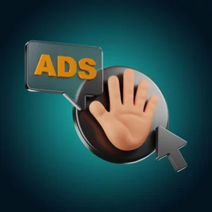 Strona internetowa reklamowa z ikoną 3D na białym tle