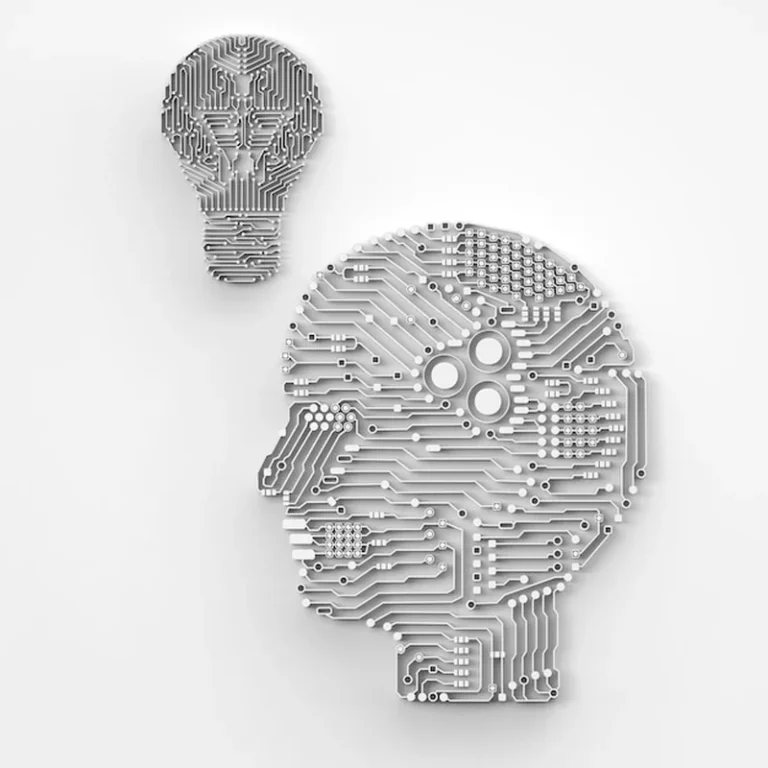 Renderowany mózg sztucznej inteligencji z żarówką