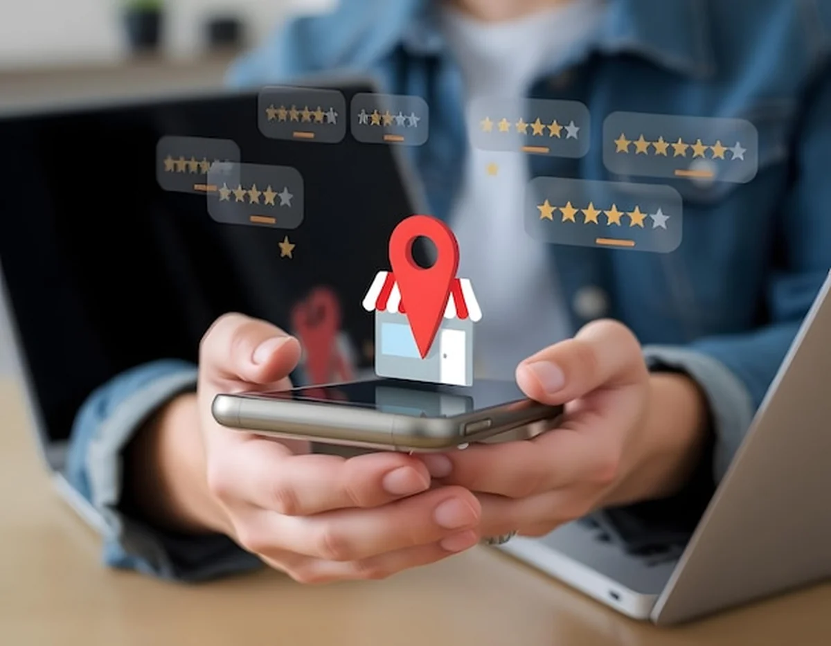 Przegląd lokalizacji biznesowej online na smartfonie